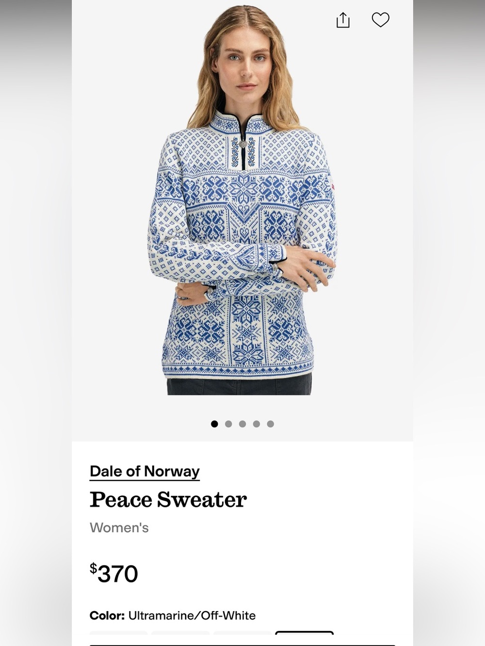 Dale of Norway Blue and white Quarter Zip Wool Sweater